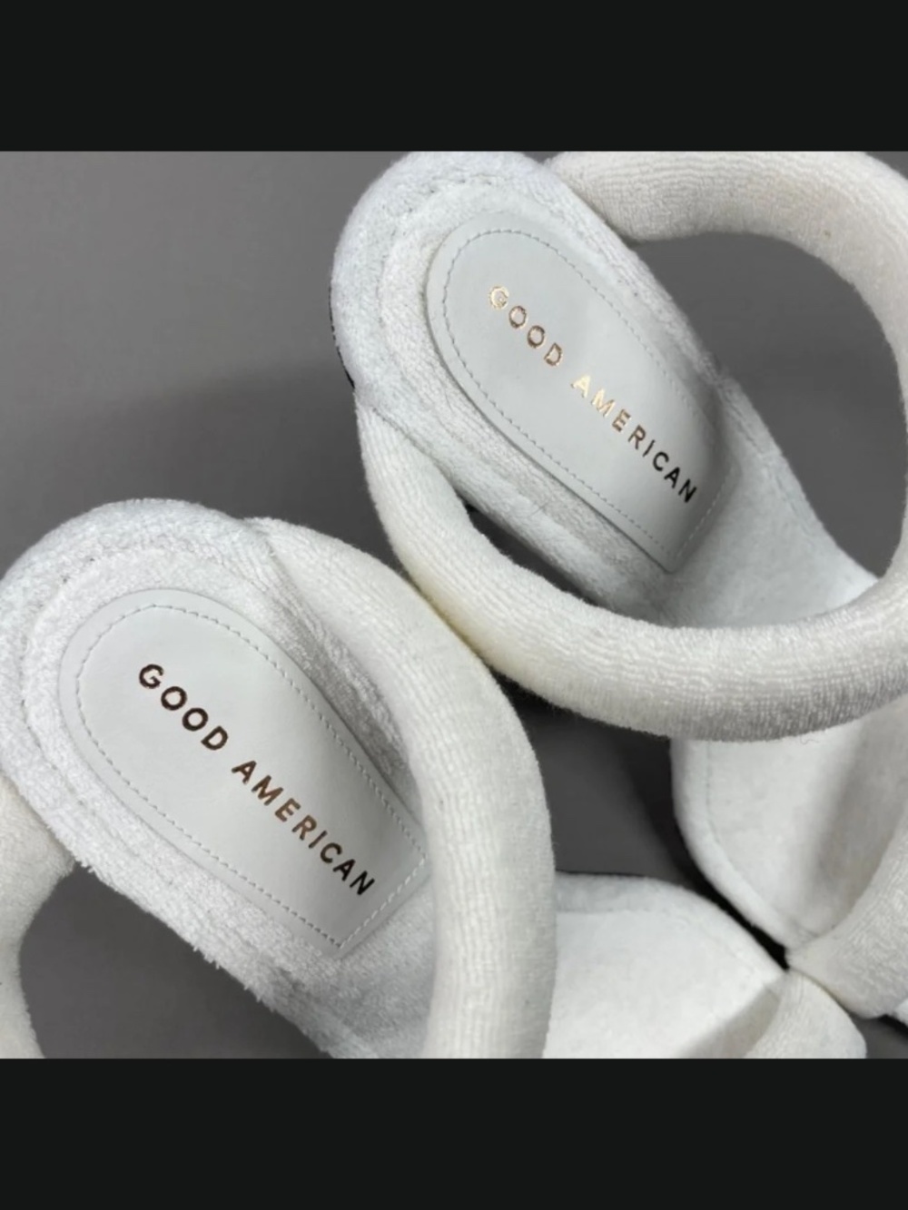 Good American Shoes Womens 10.5 white terry slip on strappy heels summer - Picture 6 of 11